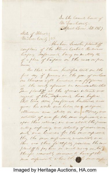 Abraham Lincoln Sues the Illinois Central Railroad: His $5,000 Fee Complaint and